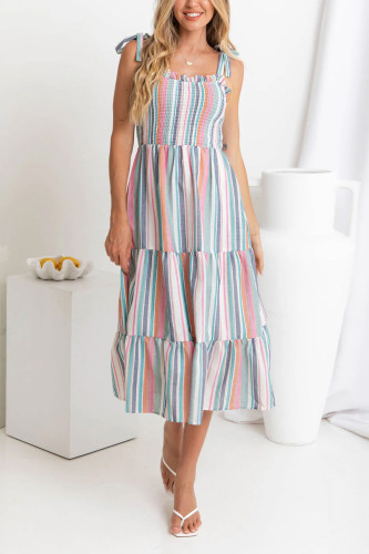 Summer Rainbow Contrasting Striped Camisole Dress