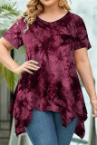 Tie Dye V-Neck Irregular Short Sleeved T-Shirt