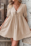 Loose Deep V-Neck Lace Up Short Sleeved Dress