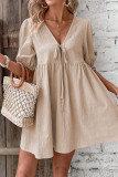 Loose Deep V-Neck Lace Up Short Sleeved Dress