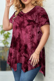 Tie Dye V-Neck Irregular Short Sleeved T-Shirt
