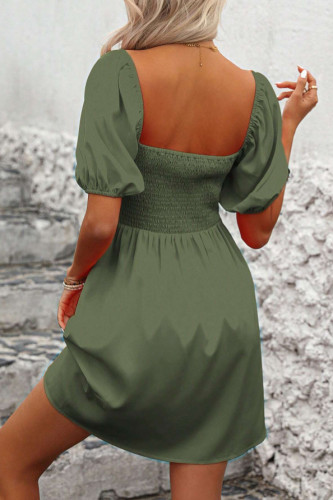 Solid Color Square Neck Bubble Sleeve Dress
