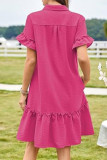 Solid Color V-Neck Ruffle Edge Short Sleeve Dress