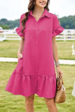Solid Color V-Neck Ruffle Edge Short Sleeve Dress