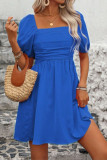 Solid Color Square Neck Bubble Sleeve Dress