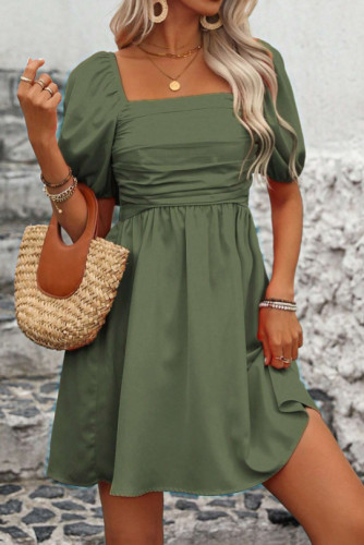 Solid Color Square Neck Bubble Sleeve Dress