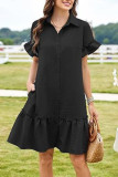 Solid Color V-Neck Ruffle Edge Short Sleeve Dress
