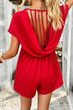 Bohemian Solid Color Hollow Out Short Sleeved Jumpsuit