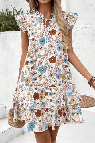 Bohemian V-Neck Ruffle Short Sleeve Dress