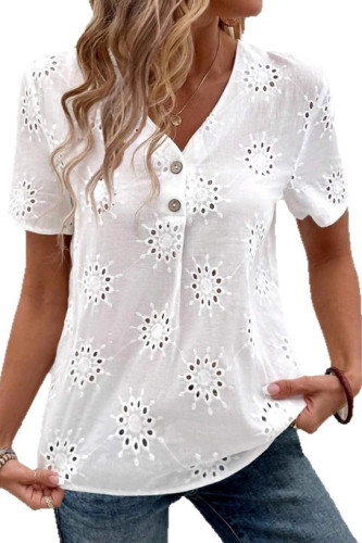 Summer Hollow Lace Short Sleeved T-Shirt