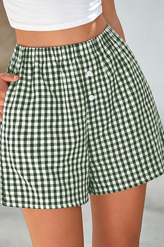 Vintage Plaid Printed High Waisted Loose Shorts