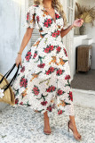 Bohemian V-Neck Short Sleeve Printed Chiffon Dress