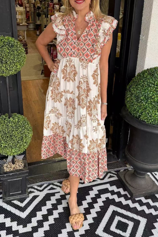 Large Size Irregular Ruffled Short Sleeve Dress