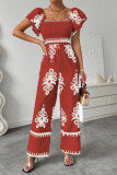 Bohemian Ruffled Short Sleeve Shirt Wide Leg Jumpsuit