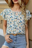 Printed Ruffle Edge Multi-Layer Short Sleeved Shirt