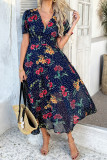Bohemian V-Neck Short Sleeve Printed Chiffon Dress