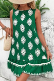 Round Neck Printed Sleeveless Ruffle Edge Dress