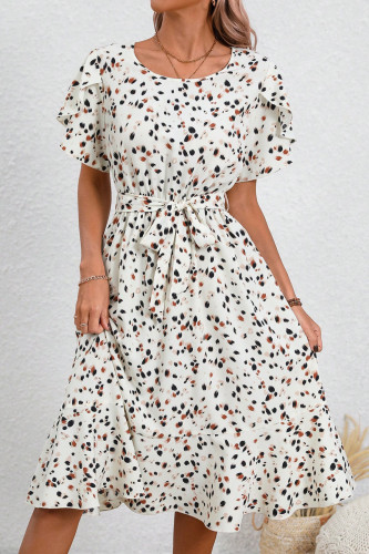 Lotus Leaf Edge Short Sleeved Round Neck Dress