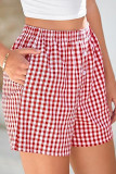 Vintage Plaid Printed High Waisted Loose Shorts