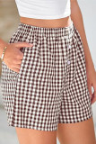 Vintage Plaid Printed High Waisted Loose Shorts
