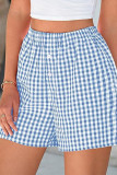Vintage Plaid Printed High Waisted Loose Shorts