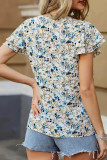 Printed Ruffle Edge Multi-Layer Short Sleeved Shirt