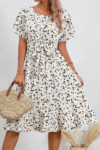Lotus Leaf Edge Short Sleeved Round Neck Dress