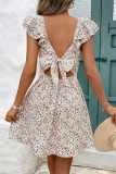 Lotus Shoulder Butterfly Backless Floral Print Dress