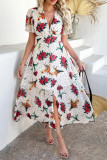 Bohemian V-Neck Short Sleeve Printed Chiffon Dress
