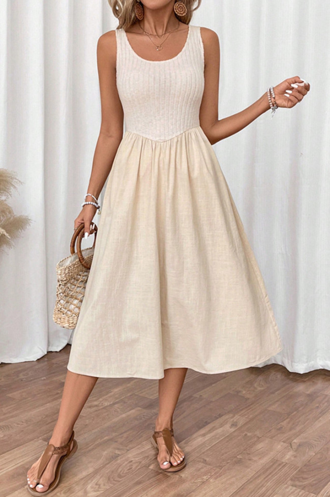 Solid Color Square Neck Sleeveless Dress