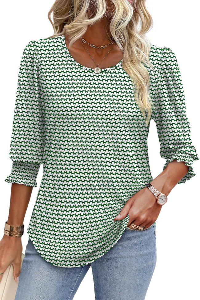 Printed Five Quarter Sleeve Round Neck T-Shirt