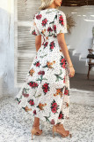 Bohemian V-Neck Short Sleeve Printed Chiffon Dress