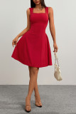 Solid Color Backless Sleeveless Square Neck Dress