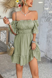 Vacation Lotus Leaf Edge Short Sleeved Dress
