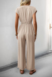 V-Neck Solid Color High Waisted Wide Leg Jumpsuit