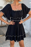 Vacation Lotus Leaf Edge Short Sleeved Dress