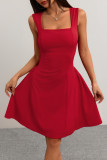 Solid Color Backless Sleeveless Square Neck Dress