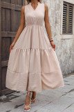 Solid Color V-Neck Sleeveless Button Dress