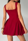 Solid Color Backless Sleeveless Square Neck Dress