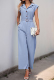 Solid Color Lapel Sleeveless Shirt Jumpsuit