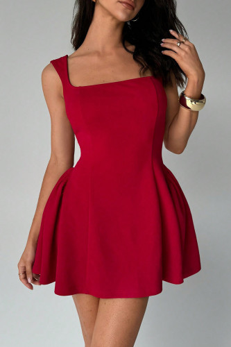 Solid Color Backless Sleeveless Square Neck Dress