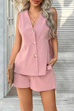 Solid Color Cardigan Vest Shorts Two-Piece Set