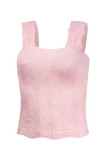 Jacquard Hollowed Out Sleeveless Square Neck Vest