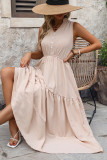 Solid Color V-Neck Sleeveless Button Dress