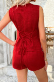 Solid Color Button Cardigan Vest Shorts Two-Piece Set