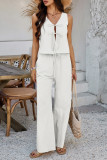 Vacation Style Sleeveless Lace Up Wide Leg Pants Two-Piece Set