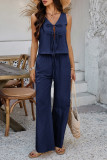Vacation Style Sleeveless Lace Up Wide Leg Pants Two-Piece Set