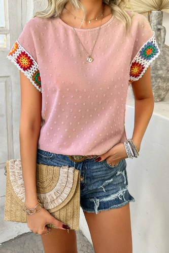 Swiss Dot Embroidered Short Sleeve Shirt