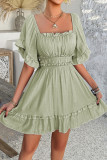 Vacation Lotus Leaf Edge Short Sleeved Dress