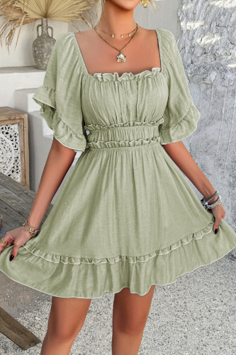 Vacation Lotus Leaf Edge Short Sleeved Dress